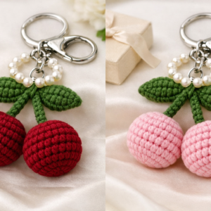 Móc khóa cherry đôi len (2 quả)