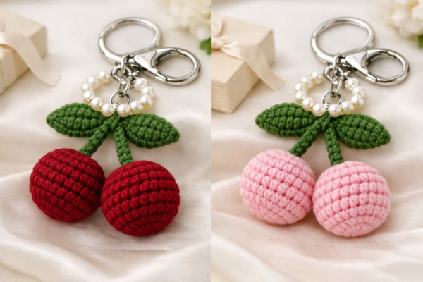 Móc khóa cherry đôi len (2 quả)